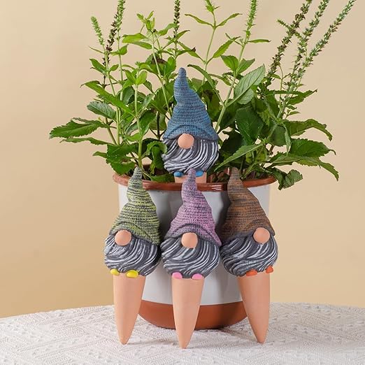 4 Pack Terracotta Watering Spikes, Vacation Self-Watering Planters Devices - Continuous Moisture with Slow Release Watering System - Perfect for Indoor Outdoor Plants (Gnome) CZWLHG