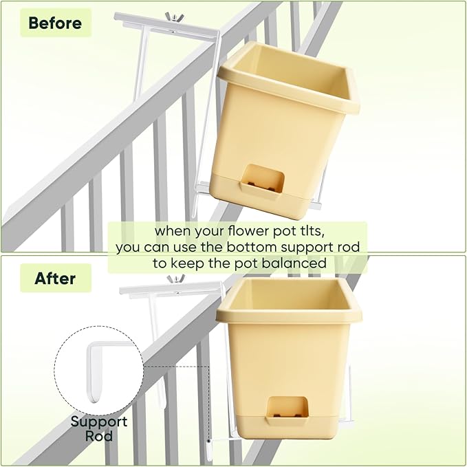 Planter Box Brackets, Adjustable Flower Box Brackets for Deck Railing, 2 Pack No Drill Window Box Bracket for Outdoor Planters-White VIVIKEN