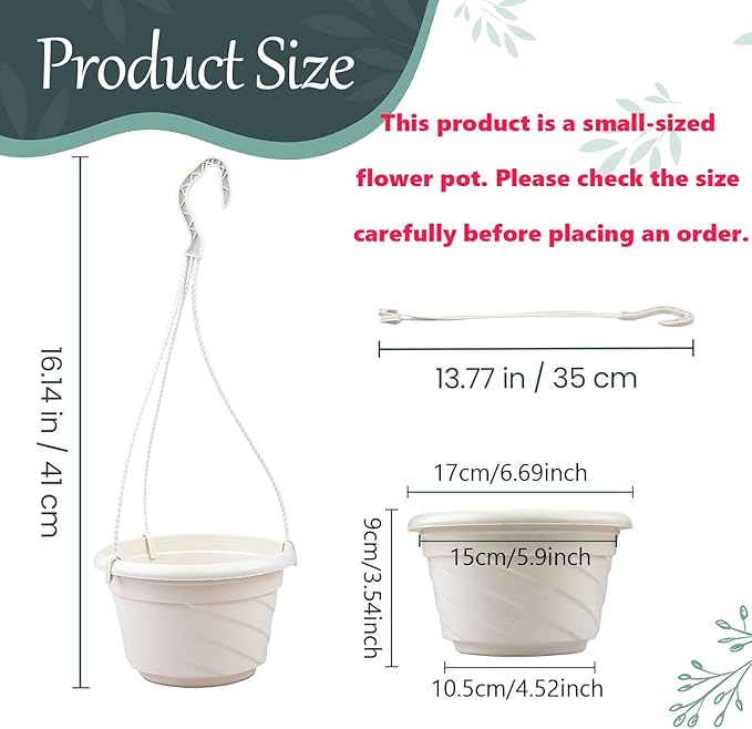 VIDELLY 4 Pieces Plastic Hanging Planters, 5.9 in Dia x 3.54 in H, Flower Plant Basket Pots Chain Holder Garden Decoration for Indoor and Outdoor Use, Beige White & Red VIDELLY