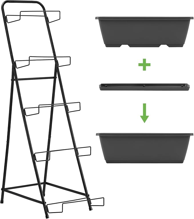 5 Tier Vertical Raised Garden Bed Planter Box, Vertical Raised Bed with Drainage Holes for Indoor Outdoor Herbs Flowers Vegetables Plants, Grey Fogein