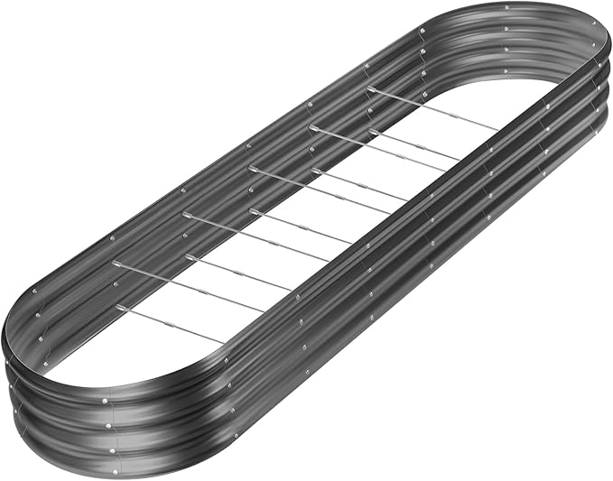 Land Guard 8×2×1ft Galvanized Raised Garden Bed Kit, 108 Gallon Capacity Raised Garden Boxes Outdoor, Oval Metal Raised Garden Beds for Vegetables, Gray(with 10 Connecting rods) LandGuard
