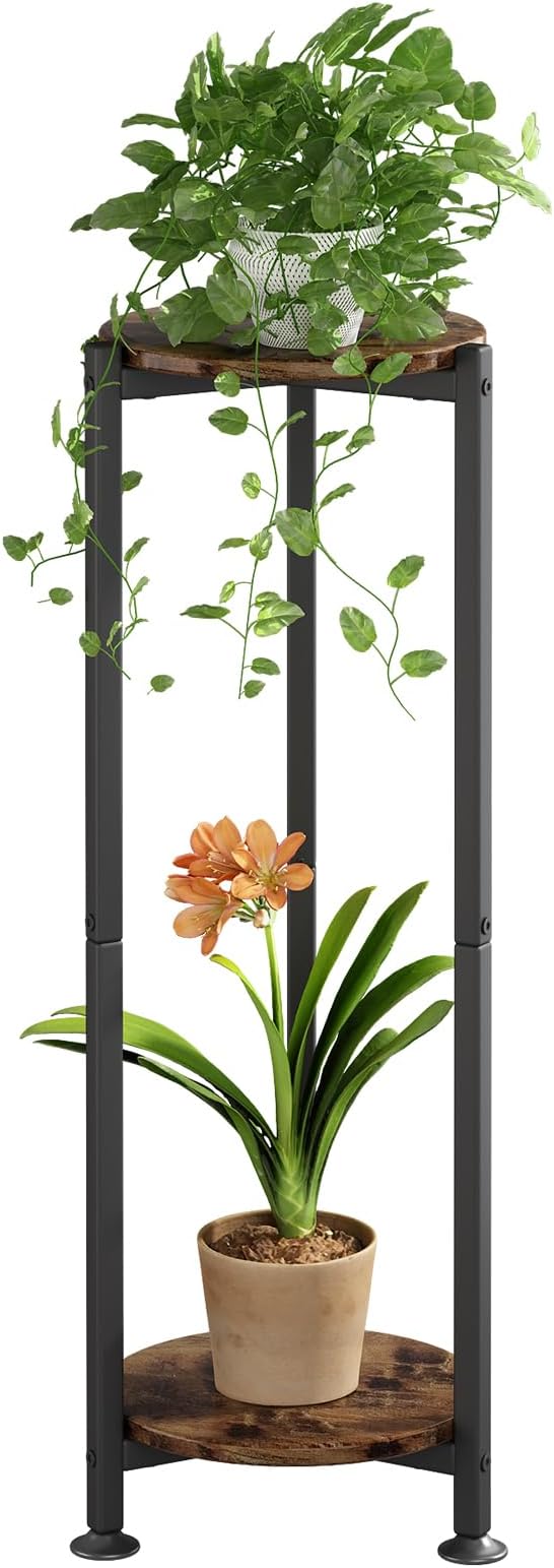 Plant Stand Indoor Corner Tall 2 Tier Metal Modern Flower Storage Plant Shelf Holder for Living Room Balcony Garden,Black (2 Tier-Black Round) YIZAIJIA