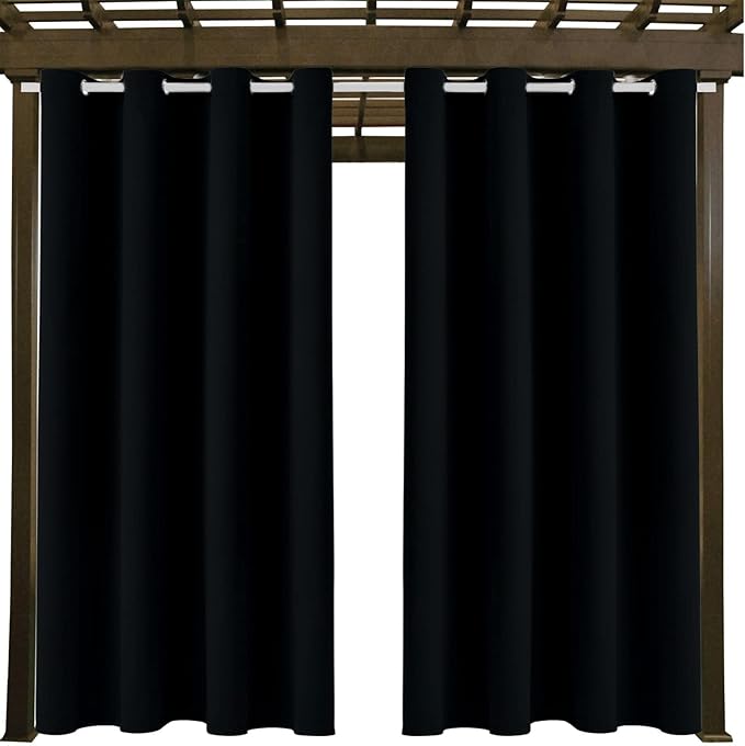 DIVA EN CAMINO DEC Outdoor Patio Curtain Waterproof Darkening Thermal Insulated Indoor Curtains for Bedroom, Porch, Living Room, Pergola, Cabana, W52 x L63, Black, Set of 2 Panels DivaenCamino