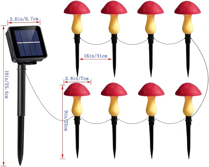 Solar Mushroom Lights Garden Decor 8 Red Crack Mushrooms Outdoor Decor Stake Lights, Waterproof Solar Pathway Light Gardening Gifts for Landscape Easter Gnomes Yard Halloween Christmas Decorations Viewpick