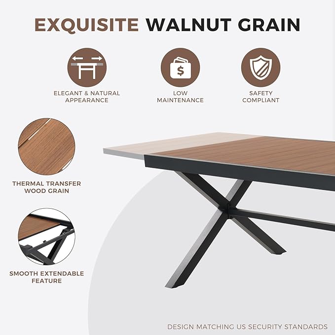 Grand patio 7-Piece Outdoor Dining Set, 6 Leather-Look Wicker Swivel Patio Chairs & 1 Extendable Rectangular Dining Table, Brown GrandPatio