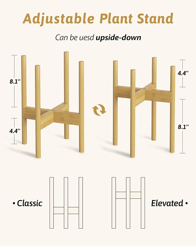Adjustable Plant Stand Indoor, Bamboo Plant Stand Fits 8 9 10 11 12 Inches, Small Corner Planter Holder for Indoor Plants, Single Floor Plant Stands for Living Room Balcony, Natural Gentingbro