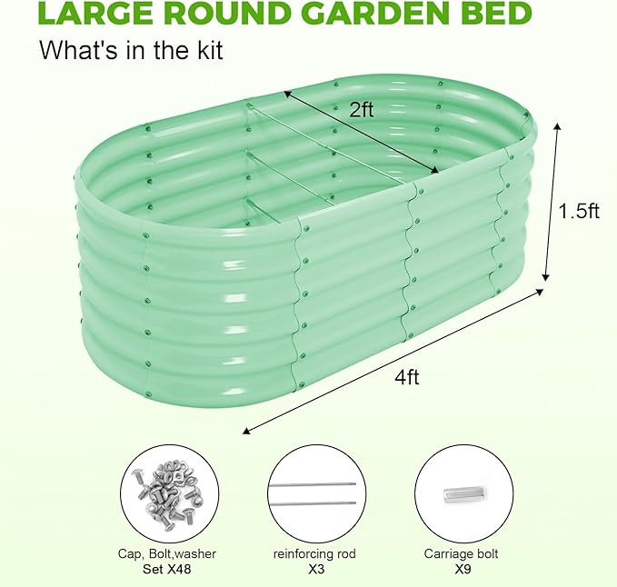 Land Guard 18“ Tall 4×2ft Galvanized Raised Garden Bed Kit, Galvanized Planter Garden Boxes Outdoor, Oval Large Metal Raised Garden Bed for Vegetables……… (Lime Green, 4×2×1.5ft) LandGuard