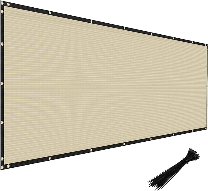 Windscreen4less Privacy Fence Screen Heavy Duty Windscreen Fencing Mesh Fabric Shade Net Cover with Brass Grommtes for Outdoor Wall Garden Yard Pool Deck, 6'x50' Beige Windscreen4less