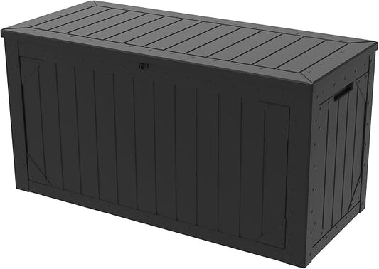 TARKARI 100 Gallon Lockable Resin Deck Box, Waterproof & UV-Resistant Outdoor Storage Box for Outdoor Cushion Storage, Garden Tools & Pool Accessories Storage, Black Home