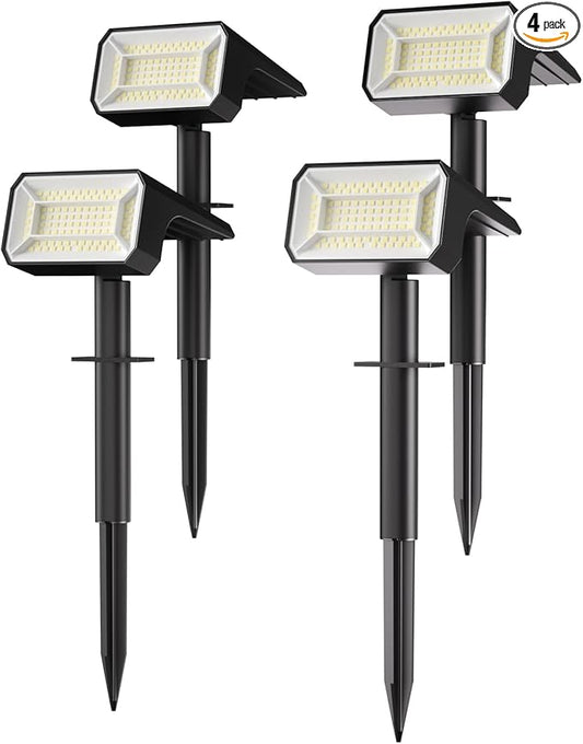 Fabrito Solar Spot Lights Outdoor 4 Pack, [108Leds, 4 Modes] Auto On/Off Spotlights, IP67 Waterproof Landscape Lights for Tree, Yard, Patio, Pool, Pathway, Driveway, Cool White Fabrito