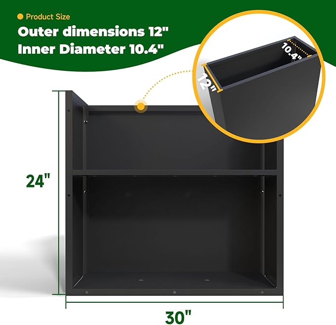 Black Steel Metallic Heavy Planter 30" x 12" x 24" for Outdoor Plants Metal Long Outdoor Planter Spliced Flower Box with Partitions for Outside,Indoor,Garden (Black, 30 * 12 * 24) DISCOVERINGBEAUTY