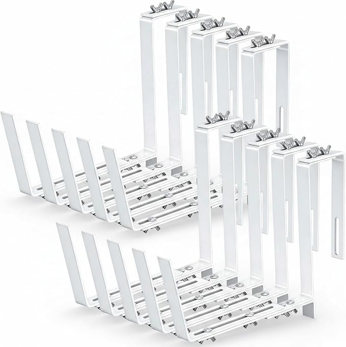Layhit 10 Pcs Adjustable Planter Box Brackets Universal Heavy Duty Flower Box Brackets Window Iron Railing Planter Holder for Balcony Fence Pergola Patio Garden Windowsill, 6-12.5 Inch(White) ShungLan