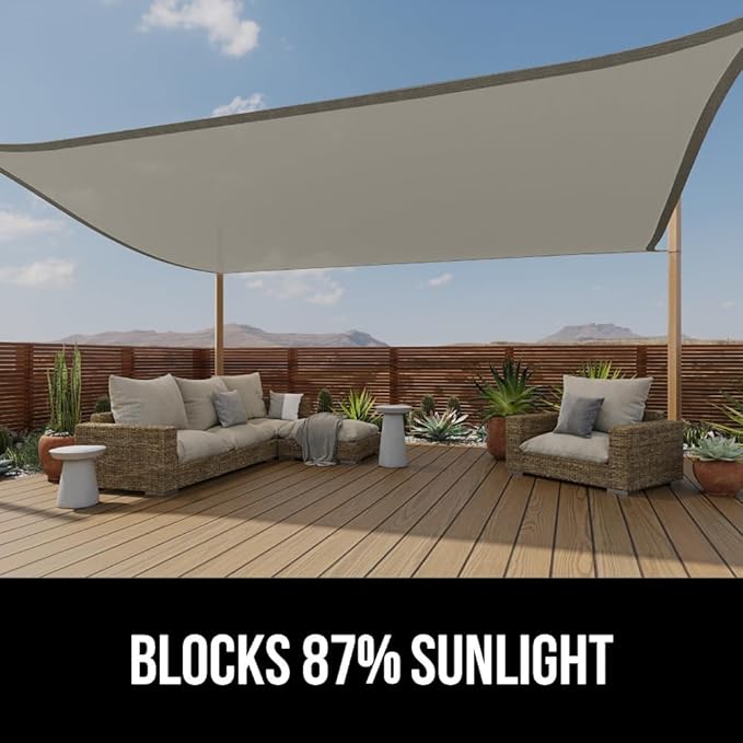 GORILLA GRIP Heavy Duty Sun Shade, UV Protection Fade Tear and Rust Resistant Rectangle Sunshade Canopy, Curved Edges Blocks Sunlight, Breathable Sail, Outdoor Patio, Lawn Garden 10x13 FT Gray GorillaGrip