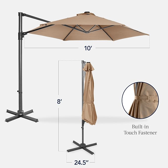 Best Choice Products 10ft Offset Cantilever Hanging Market Patio Umbrella, Smooth 360° Rotation, 8 Sturdy Ribs, Easy Adjustment - Tan BestChoiceProducts
