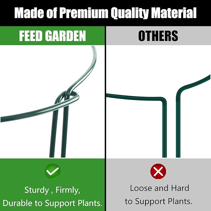FEED GARDEN 8 Pack Plant Support Stakes, Peony Cages and Supports, Metal Garden Plant Stake(10" Wide x 16" High) Green Half Round Plant Support Rings for Outdoor Indoor Plants, Tomato, Hydrangea FEEDGARDEN
