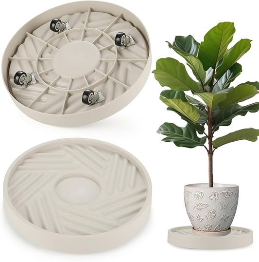 2 Pack Plant Caddy with Wheels, 12" Rolling Plant Stand 165 LBS Heavy Duty with Hidden 360 ° Rotating Silent Wheel Wheels for Outdoor Indoor Large Plant Pots, Flower Pot, Patio JAOXISOU