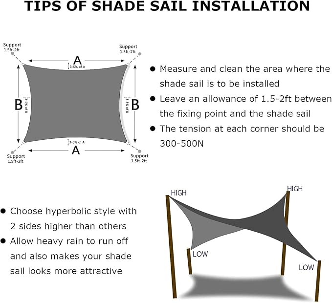 KANAGAWA 18'X20' Dark Gray Custom Size Sun Shade Sail Rectangle UV Block Canopy Cover for Patio Backyard Lawn Garden Outdoor (Customized Available) KANAGAWA