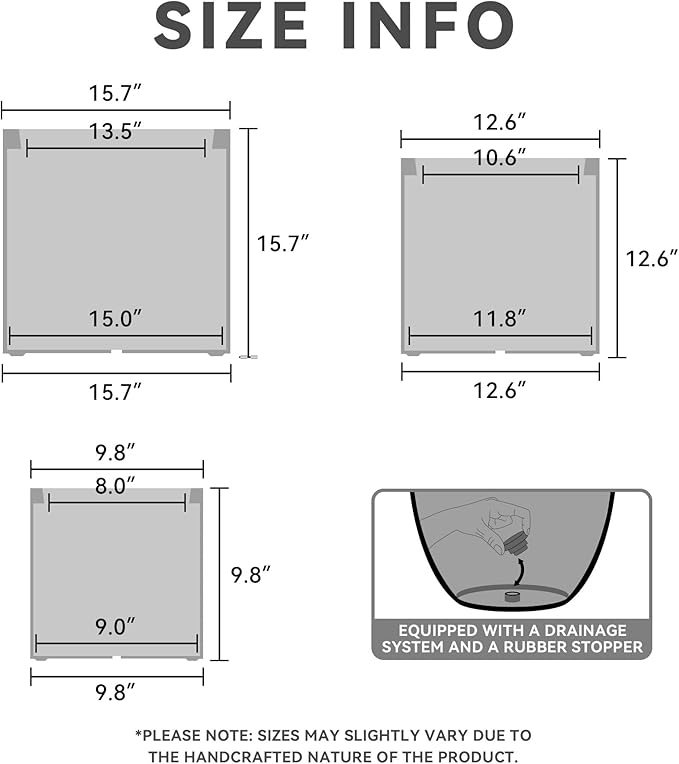 Kante 9.8",12.6",15.7" Dia Round Concrete Planter Set of 3, Modern Style Large Cylindrical Plant Pot with Drainage Hole and Rubber Plug for Indoor Outdoor Patio, Dark Gray Kante