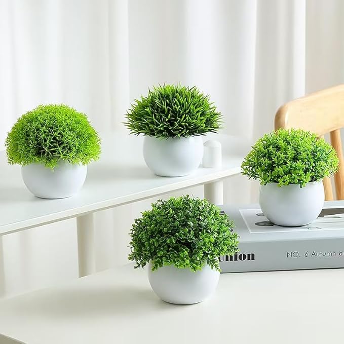 Fake Plants 4 Packs Artificial Potted Plants Faux Greenery Small Fake Shelf or Desk Greenery for Home Indoor,Faux-Indoor-Living Room-Home-Outdoor Rootora