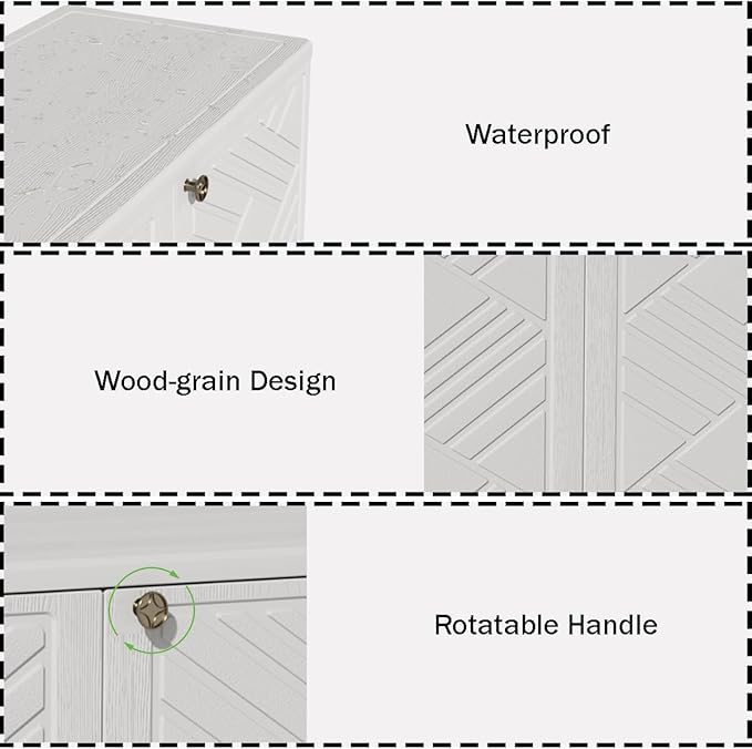 Storage Box Outdoor Caninet,Resin Indoor Storage Box Waterproof,Outdoor Storage Cabinets for Patio/Garden/Backyard(with 1 Shelf)-White Mrosaa