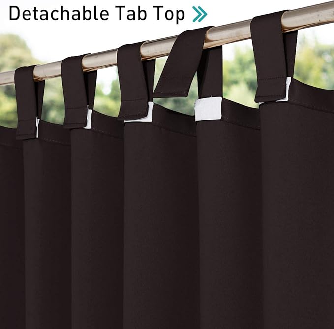 NICETOWN 2 Panels Weatherproof Patio Outdoor Curtains Weighted Blackout, Self-Stick Tab Top Gazebo Drape Water-Proof Privacy Panel for Indoor & Outdoor Divider, W52 x L84, Toffee Brown NICETOWN