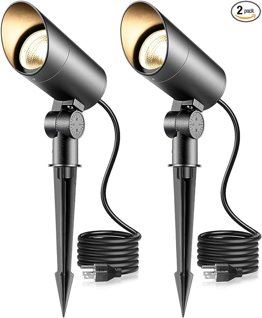 30W Spot Lights Outdoor LED Spotlight 120V 3000LM Ultra Bright Flag Pole Light with Metal Stake and Metal Base Warm White Landscape Lights for Flag Tree Garden House 5FT Cord with Plug (2) Rootora
