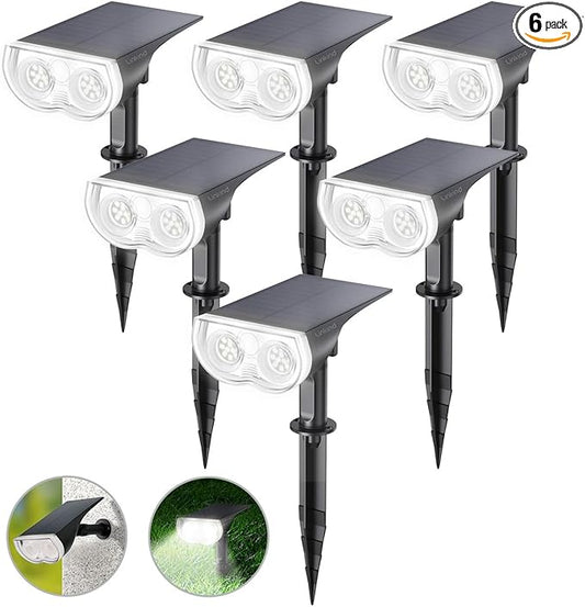 Linkind Solar Lights Outdoor Waterproof IP65, StarRay Dusk-to-Dawn Outdoor Solar Lights, 3 Lighting Modes Solar Spot Lights Outdoor for Garden, Yard, Landscape (Daylight, 6 Pack) Linkind