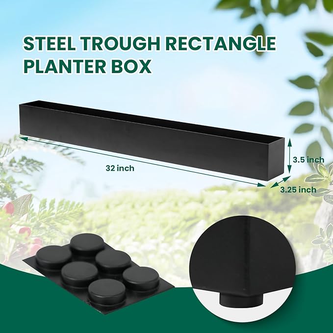 Trough Rectangle Planter Window Sill Planter Box Long Window Planters Modern Galvanized Steel Succulent Planter Black Metal Windowsill Pot 32 in for Indoor Plants Herb Table Home Outdoor GZGNEEVL