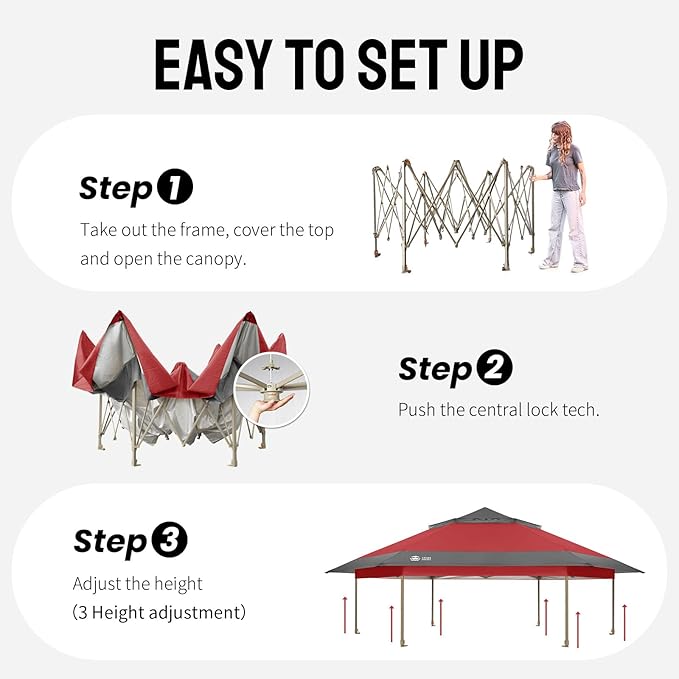 CROWN SHADES 12x12 Pop Up Gazebo with Mosquito Nettings, Patented Center Lock 6-Sided Portable Gazebo, 300D Silver-Coated Fabric UV Resistant, Pop Up Canopy Tent for Patio, Party, Red&Grey CrownShades