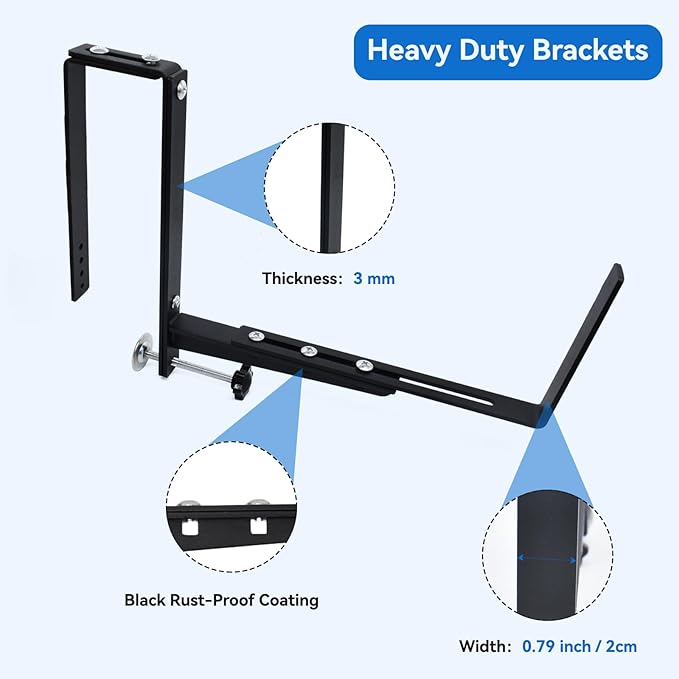 Halatool 2-Pack Adjustable Window Box Bracket, Heavy Duty Wall Mount Planter Holder for Outdoor Window Flower Boxes on Balcony, Porch, Fence and Patio HALATOOL