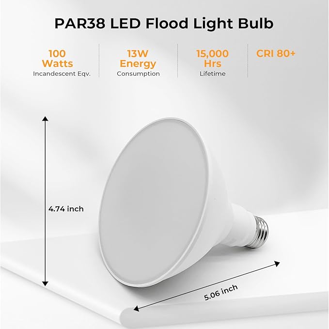 PAR38 LED Outdoor Flood Light Bulbs, 100W Equivalent, 3000K Warm White, 1050LM, 13W Dimmable, Waterproof LED Floodlight for Porch Yard Garage, E26 Base, 15,000 Hrs, 6 Pack GvvooHome