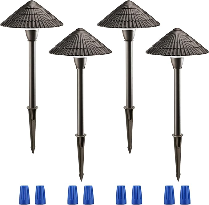 LEONLITE Low Voltage Landscape Lights, 3W 12V Pathway Lighting Wired, IP65 Waterproof Light for Yard Lawn, ETL Listed, Bronze Aluminum Housing, 5000K Daylight, Pack of 4 LEONLITE