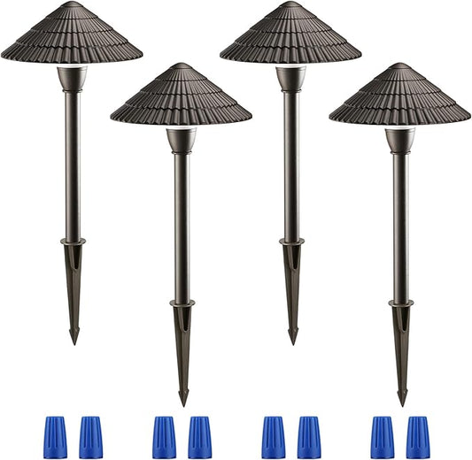 LEONLITE Low Voltage Landscape Lights, 3W 12V Pathway Lighting Wired, IP65 Waterproof Light for Yard Lawn, ETL Listed, Bronze Aluminum Housing, 5000K Daylight, Pack of 4 LEONLITE
