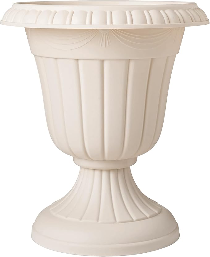 Arcadia Garden Products PL00BG Classic Traditional Plastic Urn Planter, 16” x 18”, Beige Rootora