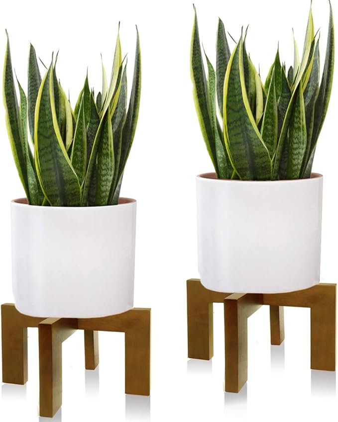 2 Pack Plant Stand Indoor Outdoor, Mid Century Plant Stand for Indoor Plants, Wood Modern Plant Holder Rattan Flower Plant stool, Low Short Boho Rustic Planter Stand, Fit 5-15 Inch Pot GendralForwepup