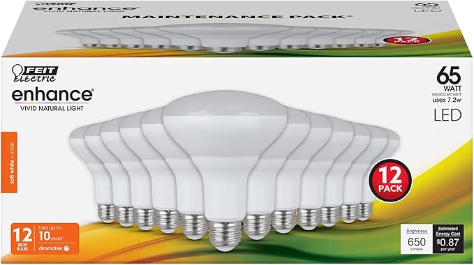 Feit Electric BR30 LED Light Bulb, 65W Equivalent, Dimmable, 650 Lumens, E26 Standard Base, 2700K Soft White, 90 CRI, Recessed Can Light Bulbs, 12-Year Lifetime, BR30DM927CA10K/MP/12, 12 Pack FeitElectricCompany