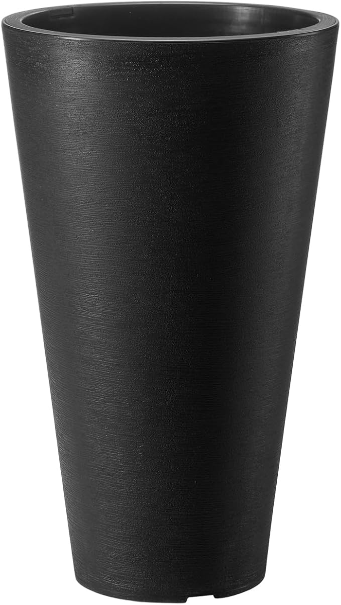 VEVOR Set of 2 Tall Planter for Outdoor Indoor Plants 24inch, Black Round Large Planters for Front Porch, Patio, Tall Taper Flower Tree Plant Pots with Modern Design and Built-in Drainage VEVOR