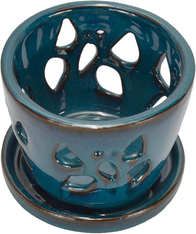 W&W Orchid Pot with Holes and Saucer for Repotting, Teal, 5 Inch WWHomeDecor