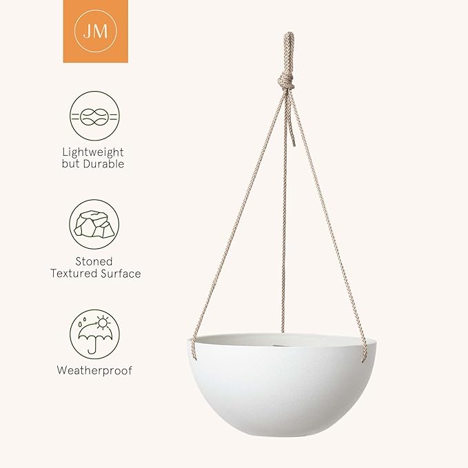LA Jolie Muse Hanging Planter - 9.84 Inch Hanging Planters for Indoor Plants, Hanging Pots for Plants Indoor Outdoor, Set of 2, White LaJol%C3%ADeMuse