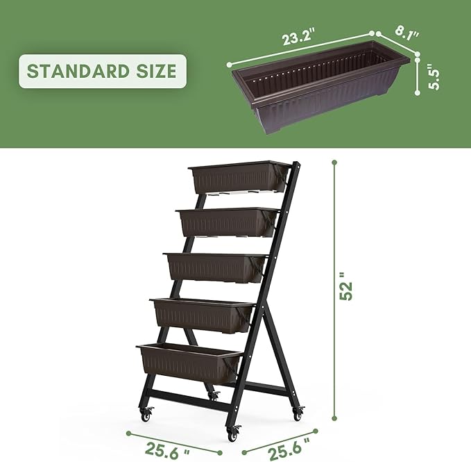 TOREVSIOR 5-Tier Vertical Raised Garden Bed, Vertical Garden Planter with Water Drainage, Elevated Garden Bed for Vegetables Flowers Herbs Indoor Outdoor TOREVSIOR