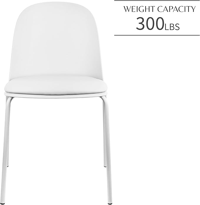 2xhome Modern Stackable Armless Dining Chair | Plastic Shell Seat with Metal Legs | Indoor or Outdoor Use | Home Kitchen Patio (4, White, Padded Seat) 2xhome
