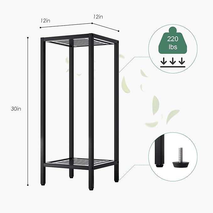 Zhongma 2 Tier 30" Tall Indoor Outdoor Plant Stand, 12 L x 12 W x 30 H inch, Heavy Duty Square Metal Flower Stand for Patio, Home, Garden, 220 LBS Capacity & Heavy Duty Construction Zhongma