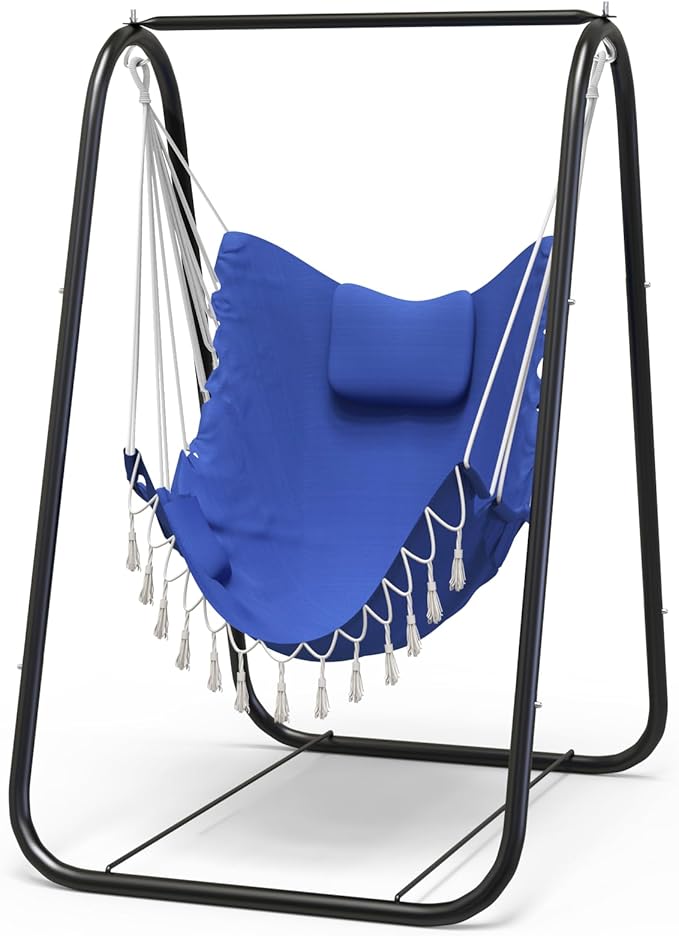 G TALECO GEAR Hammock Chair with Stand,Heavy-Duty and Rustproof Hanging Chair with Stand,Hammock Swing Chair Stand,for Indoor Outdoor Patio Yard Garden Porch (Blue) TalecoGear