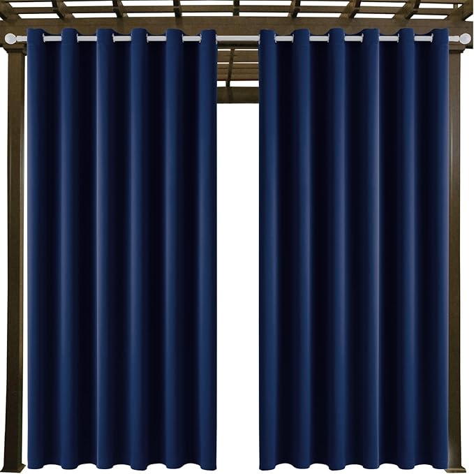 Water Proof Outside Curtains with Grommet Top for Porch, W84 x L120 Thermal Insulated Washable Light Block Outdoor Divider Drapes for Patio Gazebo Deck Pool Area Pergola Cabana (Navy) DivaenCamino