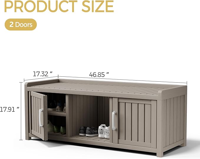 Storage Bench - Waterproof Resin Shoe Bench with Adjustable Shelves - Indoor & Outdoor Use, 2 Doors Entryway Bench with Hidden Storage Space - Storage Cabinet for Bedroom, Hallway, Grey Outdoorchairs