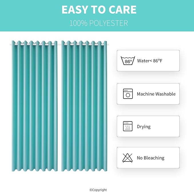 Waterproof Outdoor Curtain W105 x L108 - Grommet Top Sunlight Blocking Window Treatment Drapes Blackout Curtains for Home Bedroom Living Room Outdoor Patio Porch Pergola, Teal Blue, 2 Panels DivaenCamino