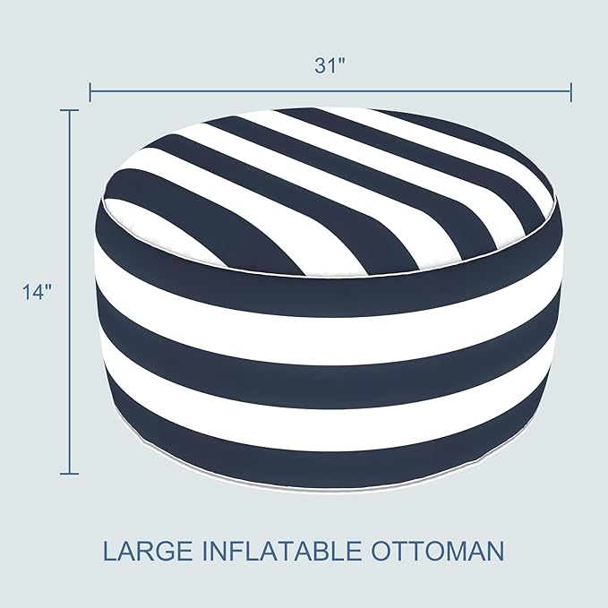 LVTXIII Indoor/Outdoor Extra Large Inflatable Ottoman Pouf D31 x H14 Inch, Round Footstool with Handle, Weather-Resistant Portable Furniture for Patio, Camping, Beach, Cabana Navy LVTXIII