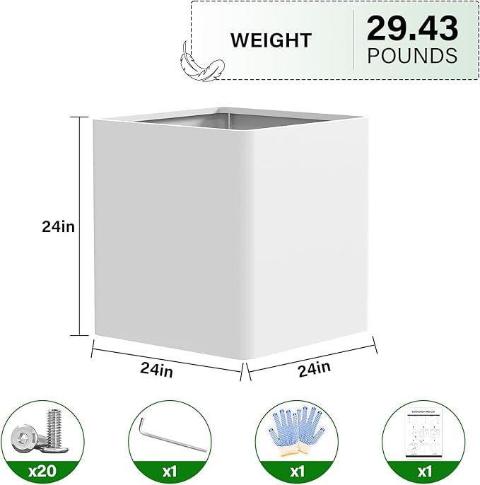 Large Metal Outdoor Planter Box 24" W x 24" D x 24" H, Cube Planters for Outdoor Plants, Large Square Flower Pot for Patio, Deck, Garden, Yard Gardenaire