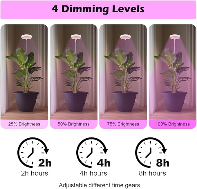 2 Pack 11 Inch Plant Pots with LED Grow Lights,Grey Indoor Flower Pots with Full Spectrum Dimmable Grow Lights,Drainage Holes & Plug,Soil Moisture Meter Included RooTrimmer