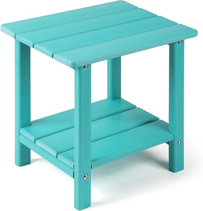 Adirondack Outdoor Side Table, 2-Tier Sturdy Patio End Table Weather Resistant, 16.5" Solid Side Table for Patio, Pool, Porch Apolimi